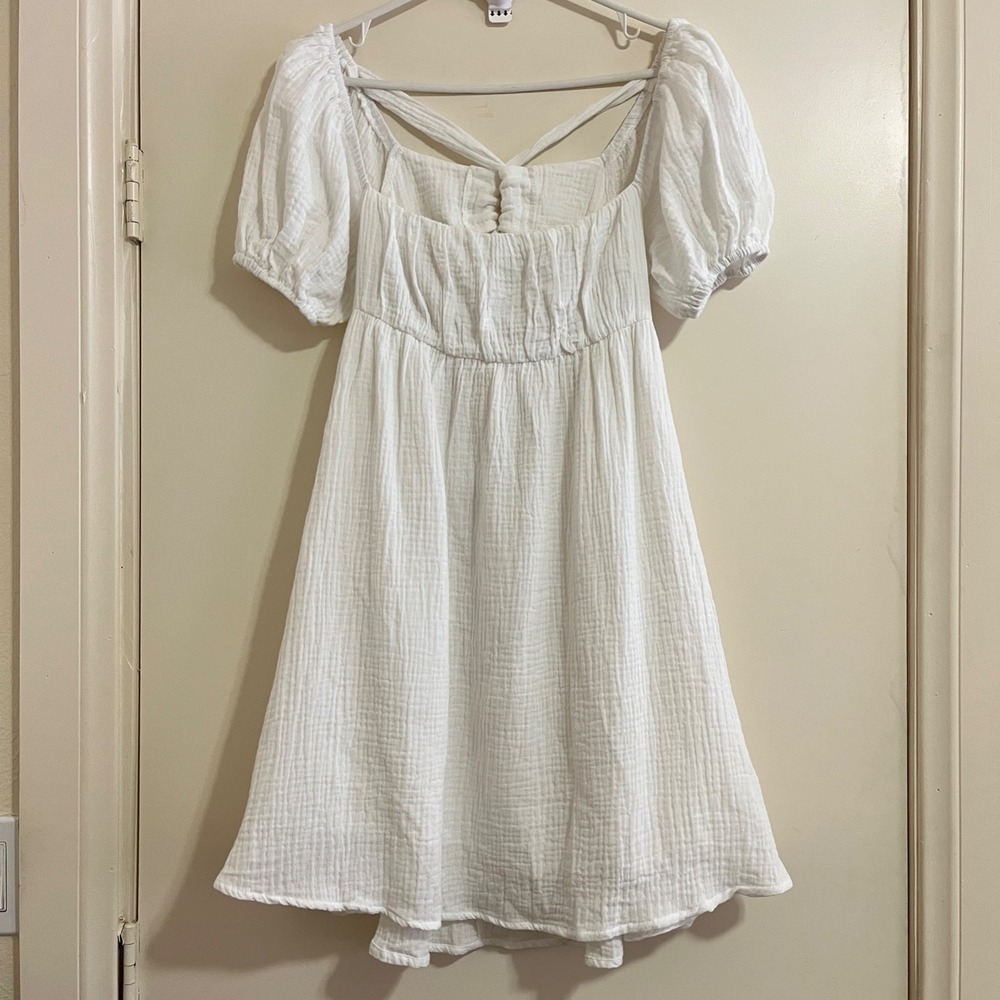 Princess Polly Milkmaid Puff Sleeves Mini Dress 8 Open Back Tie Coquette Cottage